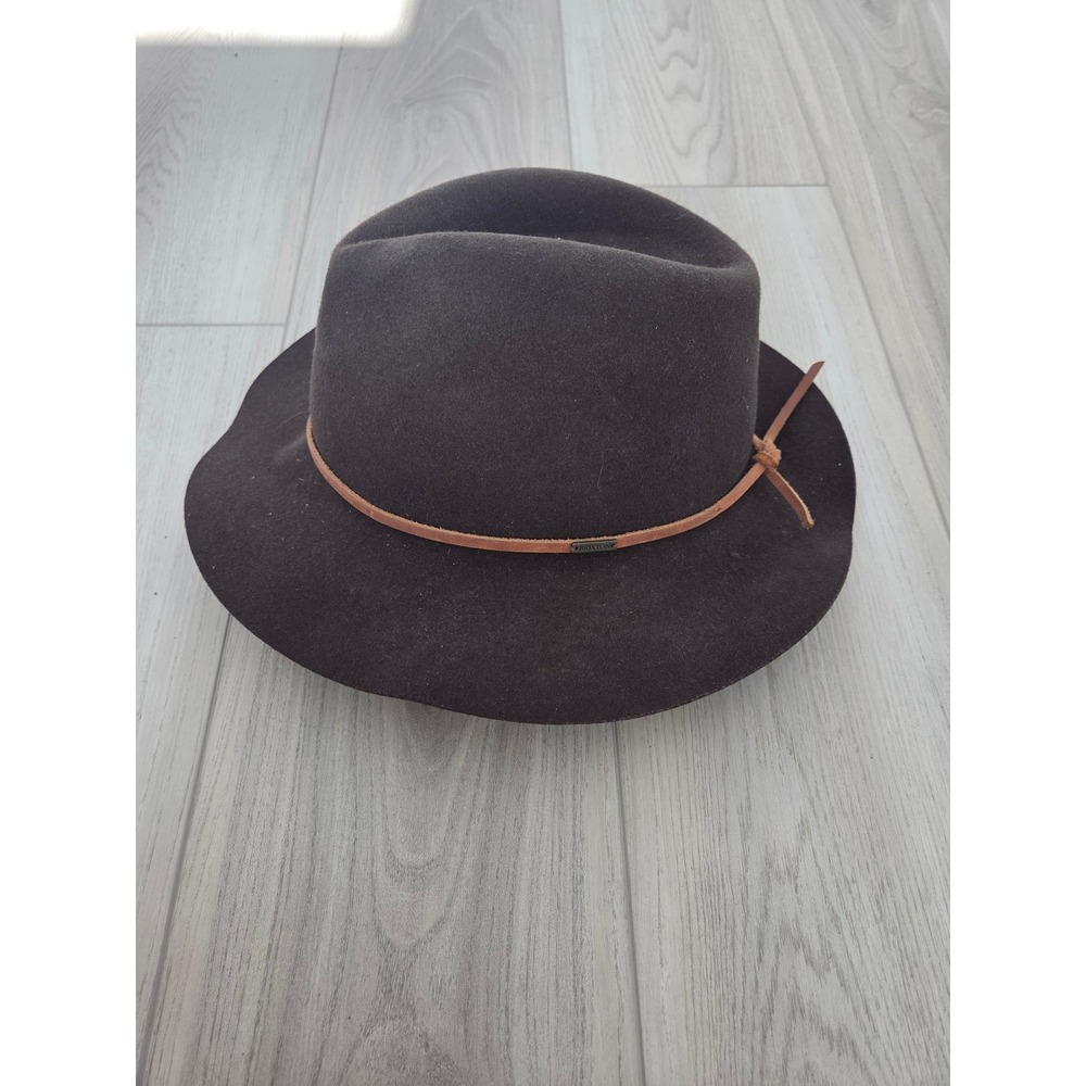 Brixton Messer Fedora Brown 100% Wool Felt Wide Brim Hat Size Small 7 56cm
